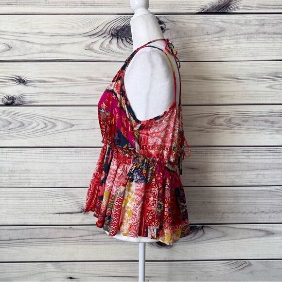 Rachel Zoe Multicolored Patchwork Floral Paisley  Peplum Cutout Halter Top - Picture 10 of 10